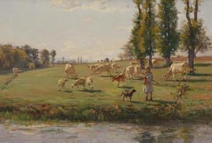 FURET Francois,Jeune bergère avec vaches et moutons,Beurret Bailly Widmer Auctions 2023-03-29