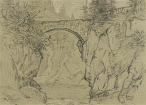 FURET Francois 1842-1919,Mountain landscape with a bridge,Galerie Koller CH 2010-11-29