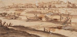 FURNERIUS Abraham 1628-1654,Paysage fluvial surplombé par une ville fortifiée,Artprecium 2020-04-27