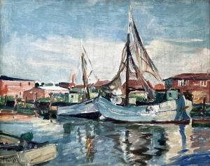 FURST Edmund 1874-1955,Sailboats in the Canal,Montefiore IL 2021-10-12