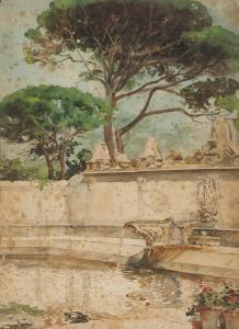 FUSCHINI Augusto 1843-1911,Garden view with fountain,1900,Veritas Leiloes PT 2013-04-22