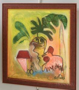 FUSTER Jose 1946,Abstraction with Face and Fowl,Skinner US 2017-07-21