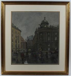 GÖDEL Carl 1870-1948,Michaelerplatz at rain,1913,Palais Dorotheum AT 2016-03-30