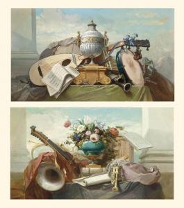 GÖTTLER Georg Friedrich 1899-1973,A lute, a tambourine, a panpipe, a clarinet, a dr,1962,Christie's 2011-10-26