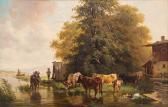 GÖTZELMANN Eduard 1830-1903,Paysage animé aux vaches,Marambat-Camper FR 2022-06-22