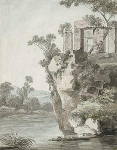 GÜNTHER Christian Aug 1759-1824,Felsen am Wasser mit Ruinen,Galerie Bassenge DE 2018-06-01