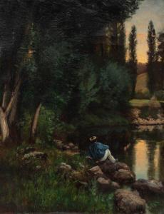 GĄSSOWSKI Aleksander 1835-1895,Mężczyzna odpoczywający nad rzeką,Sopocki Dom Aukcjny PL 2023-09-30
