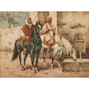 GABANI Giuseppe 1846-1899,ALLOWING THE HORSES TO PAUSE AT THE WELL,Waddington's CA 2023-07-13