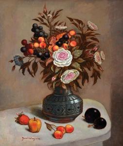 gabay yacov 1937,Flower Vase and Fruit,Tiroche IL 2016-07-02