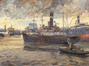 GABEL Paul Emil 1875-1938,Im Hafen von Königsberg,Stahl DE 2022-02-26