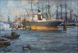 GABEL Paul Emil 1875-1938,Schiffe im Hamburger Hafen,Stahl DE 2021-11-27