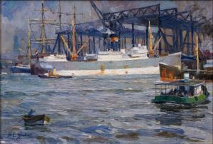 GABEL Paul Emil 1875-1938,Vor der Werft im Hamburger Hafen,Stahl DE 2021-11-27