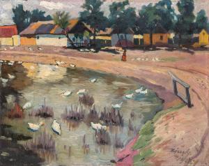 GABOR Kassa 1893-1961,Stream-shore with geese,1927,Nagyhazi galeria HU 2023-12-12