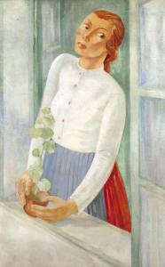 GABORJANI Szabo Kalman 1897-1955,Leány cserepes virággal,Nagyhazi galeria HU 2004-12-07