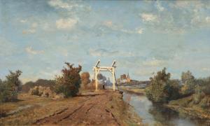 GABRIEL Paul Joseph Const,Le pont-levis vue sur le village Kortenhoef, dans ,Venduehuis 2023-11-14