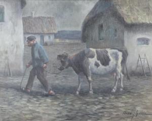 GADE Arling 1919-2011,study of a farmer leading a cow,Denhams GB 2023-10-04