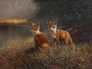 GADE Arling 1919-2011,Two fox cubs near a forest,Bruun Rasmussen DK 2022-08-29