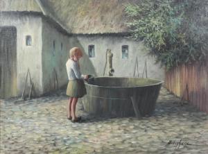 GADE Arling 1919-2011,young girl beside a well,Denhams GB 2023-10-04