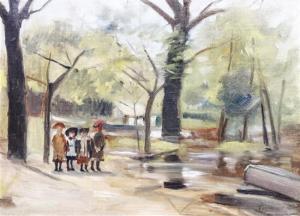 GAFFORD Alice Taylor 1886-1965,Untitled (Children Along a Wooded Path),Hindman US 2014-07-25