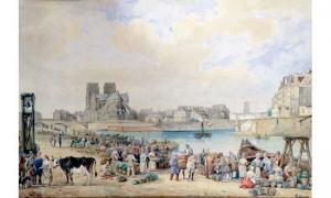 GAGNERY Jean Auguste,le marché en bord de seine derrière notre dame,Tradart Deauville 2004-08-21