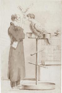 GAILLOT Bernard,Satirische Darstellung (Der Künstler und der Papag,Galerie Bassenge 2023-06-09