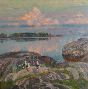 GALAKHOV Nikolai 1928,"Early Evening", A River Landscape with Seagulls o,John Nicholson 2019-02-27