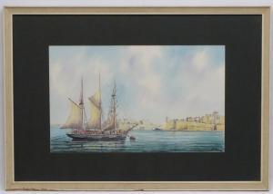 GALEA A.M.,A moored sail ship near the walls of the Grand Har,1978,Claydon Auctioneers UK 2022-08-28