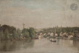 GALERNE Prosper 1836-1922,Usine en bord de rivière,1879,Ader FR 2021-10-29