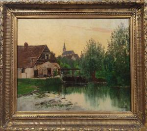 GALERNE Prosper 1836-1922,Vue sur un petit barrage sur la Seine,Loizillon FR 2023-04-15