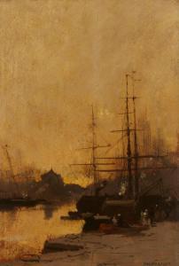 GALIEN LALOUE Eugene 1854-1941,Harbor scene with ships,John Moran Auctioneers US 2024-04-10