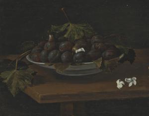 GALIZIA Fede 1578-1630,Figs and plums in a bowl on a table,Christie's GB 2021-12-07
