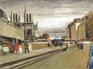 GALL Francois 1912-1987,Promeneurs et bouquinistes quai Saint Michel, face,Christie's GB 2014-02-18