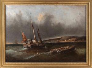 GALLARD LEPINAY Paul Ch. Emmanuel 1842-1885,Fishing off a coastal village,Eldred's US 2022-06-17