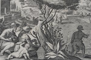 GALLE Joannes 1600-1676,Quail Hunt, Metrical line translated, 'Thus is the,Halls GB 2019-05-15