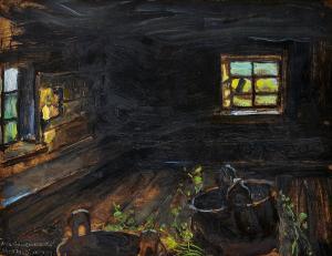 GALLEN KALLELA Akseli 1865-1931,The interior of a sauna,1928,Uppsala Auction SE 2021-06-15