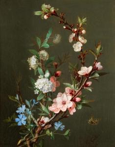 GALLET Jean Baptiste,A still life with branches of cherry blossom, peri,1846,Sotheby's 2020-04-08