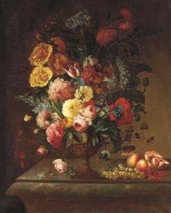 GALLET Jean Baptiste,Tulips, roses, an iris, morning glory, a hydrangea,Christie's 2004-12-10