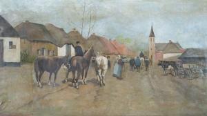 GALLI Angelo 1870-1933,Veduta di villaggio con popolani a cavallo,Babuino IT 2021-07-28