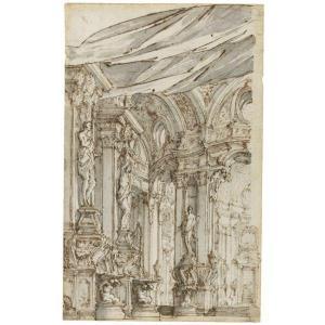 GALLI BIBIENA ALESSANDRO,STAGE DESIGN WITH AN ELABORATE ARCHITECTURAL INTER,Sotheby's 2011-01-26