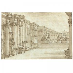 GALLI BIBIENA ALESSANDRO,VIEW OF AN IMAGINARY COURTYARD WITH SCULPTURES OF ,Sotheby's 2009-07-08