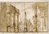 Galli Francesco 1659-1739,Architekturcapriccio, mit drei Säulen links,1710,Kornfeld CH 2010-06-18