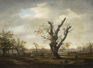 GALLINA Gallo 1796-1874,Auenlandschaft bei Cremona mit Bäumen und Kuhherde,Kastern DE 2022-11-19