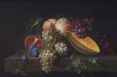 GALLIS Pieter 1633-1697,A melon, peach, plum, pomegranate and grapes on a ,Christie's GB 2014-11-25