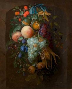 GALLIS Pieter 1633-1697,Garland of fruits with peaches, plums, blackberrie,Galerie Koller 2020-09-25