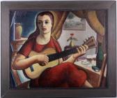 GALLO C,an interior scene depicting a young woman with guitar,1920,Locati US 2012-10-08
