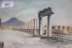GALLO Giovanni,ruins in Italy with distant volcano,1944,Lawrences of Bletchingley 2021-06-08