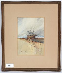 Galloway Vincent 1894-1977,Beached Topsail Schooner,Anderson & Garland GB 2022-06-09