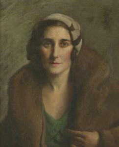 Galloway Vincent 1894-1977,PORTRAIT OF A WOMAN, BUST LENGTH, IN A GREEN DRESS,Sworders GB 2017-09-12