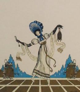 GALPOIS E,A dancing girl wearing a blue bonnet on a terrace,Fieldings Auctioneers Limited 2013-10-05