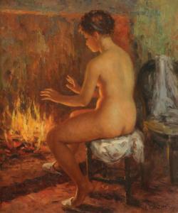 GALZENATI André 1890-1970,Nude next to a fireplace,Tiroche IL 2024-02-05